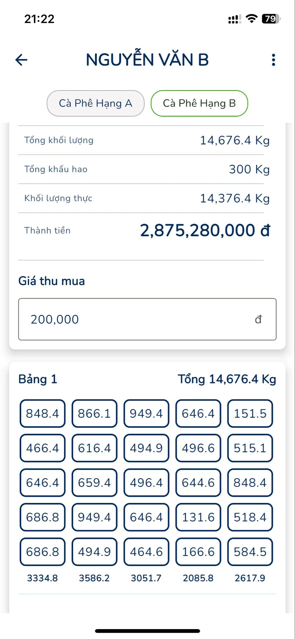 Nhập khối lượng và đơn giá