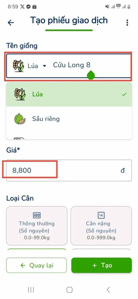 Nhập thông tin giao dịch