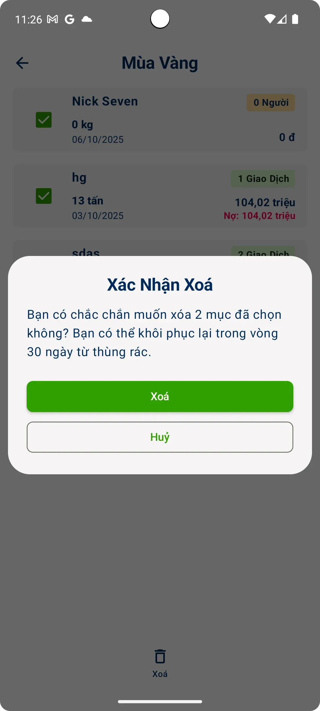 Xác nhận xóa