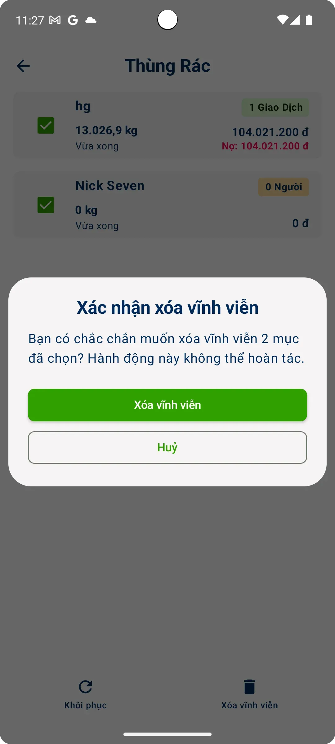 Xác nhận xóa vĩnh viễn